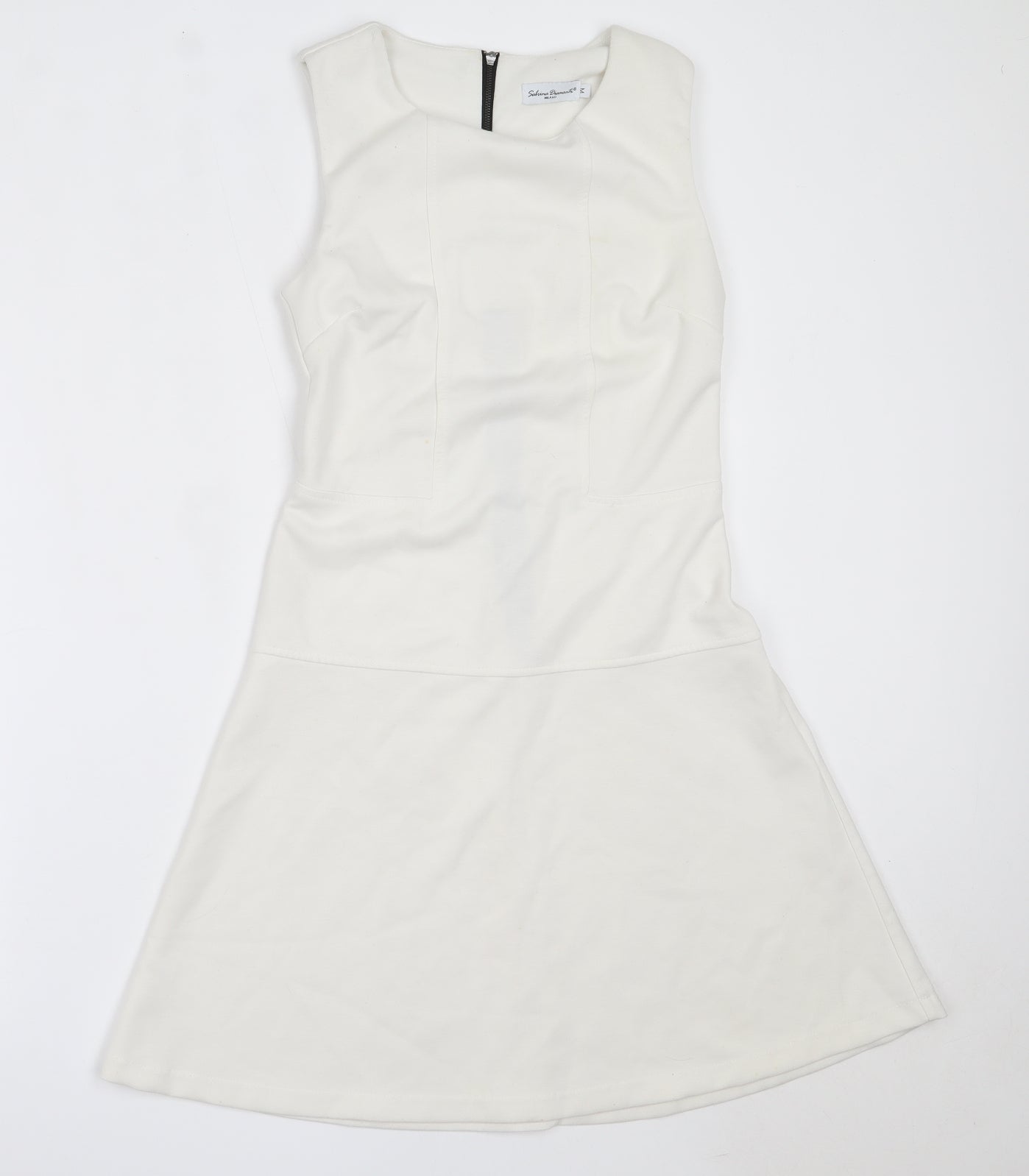 Sabrina Diamarti Womens White  Polyester Fit & Flare  Size M  Round Neck