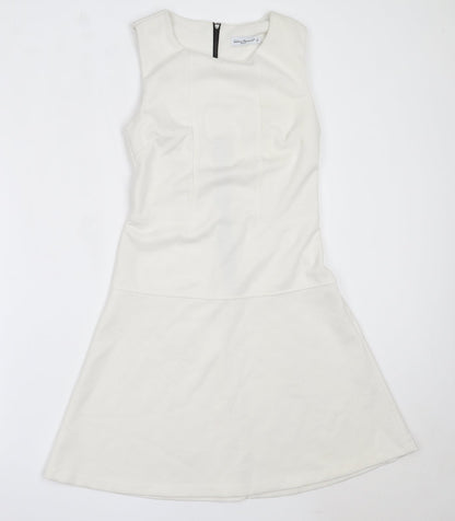 Sabrina Diamarti Womens White  Polyester Fit & Flare  Size M  Round Neck