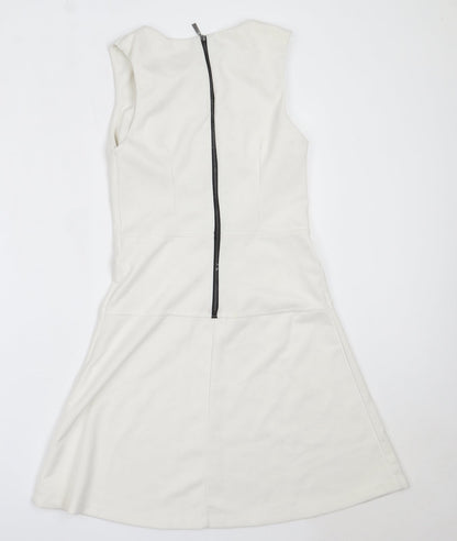 Sabrina Diamarti Womens White  Polyester Fit & Flare  Size M  Round Neck