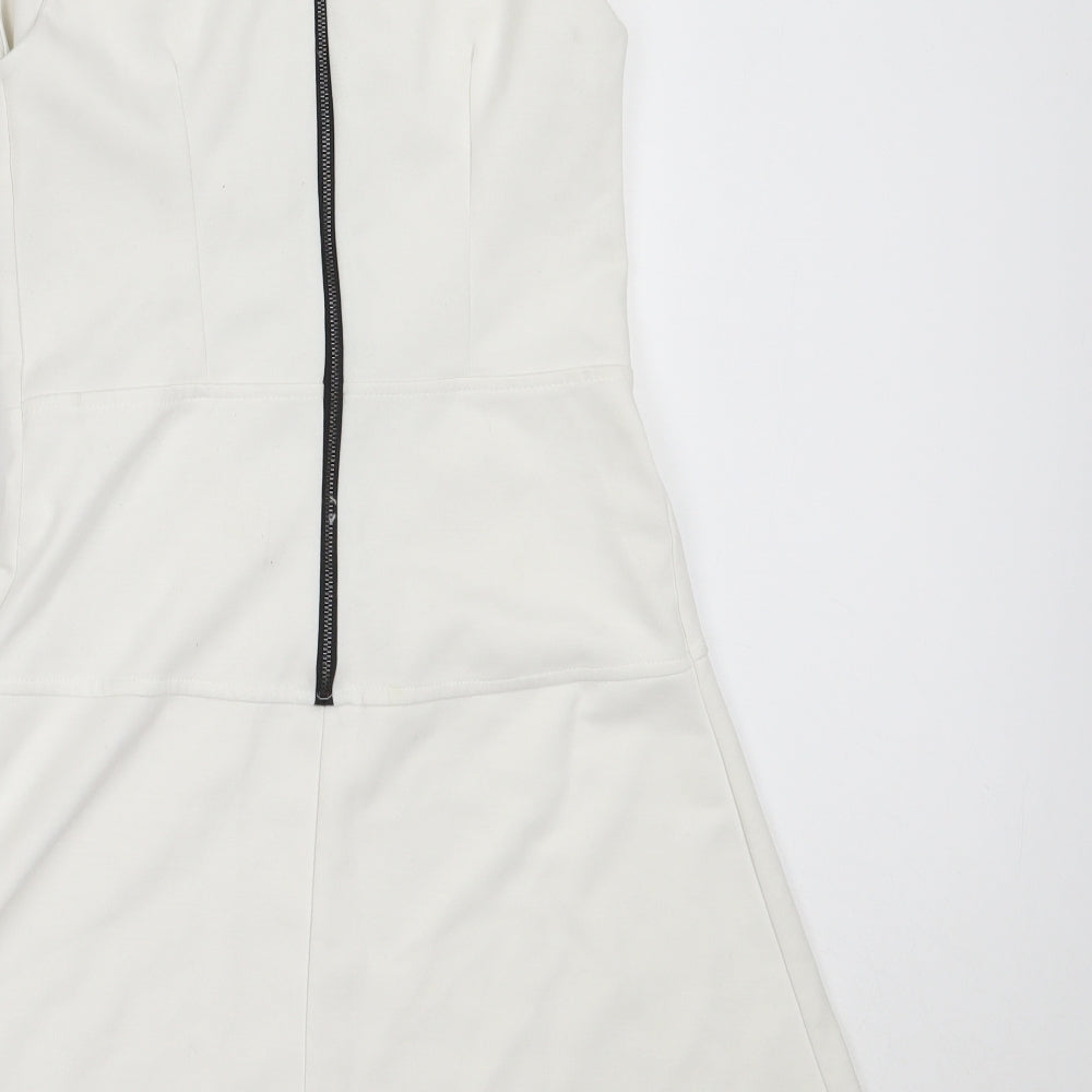 Sabrina Diamarti Womens White  Polyester Fit & Flare  Size M  Round Neck