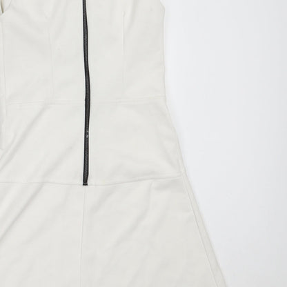 Sabrina Diamarti Womens White  Polyester Fit & Flare  Size M  Round Neck
