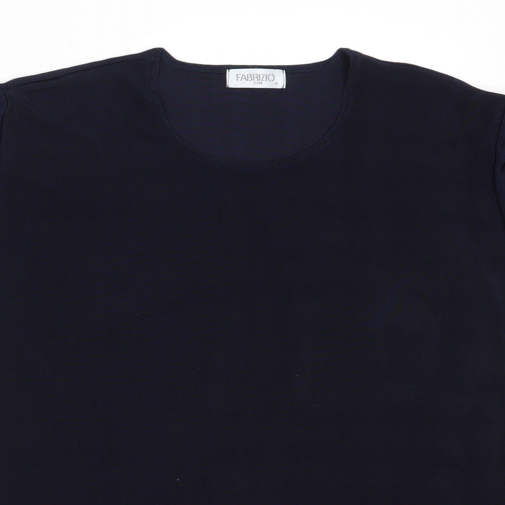 Close-up detail of Fabrizo women’s blue polyester basic t-shirt, size M, round neck