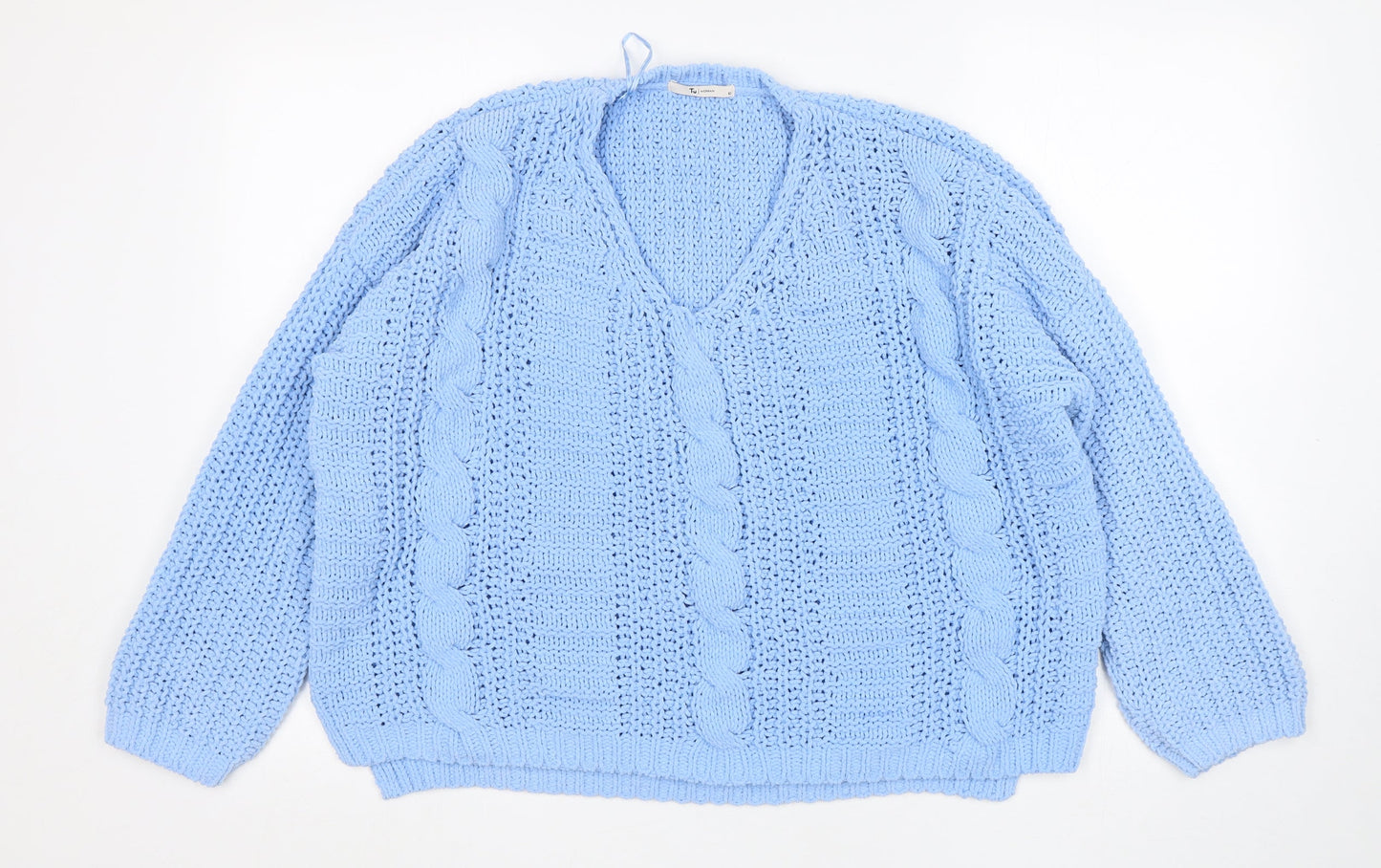 TU Womens Blue V-Neck  Polyester Pullover Jumper Size 10