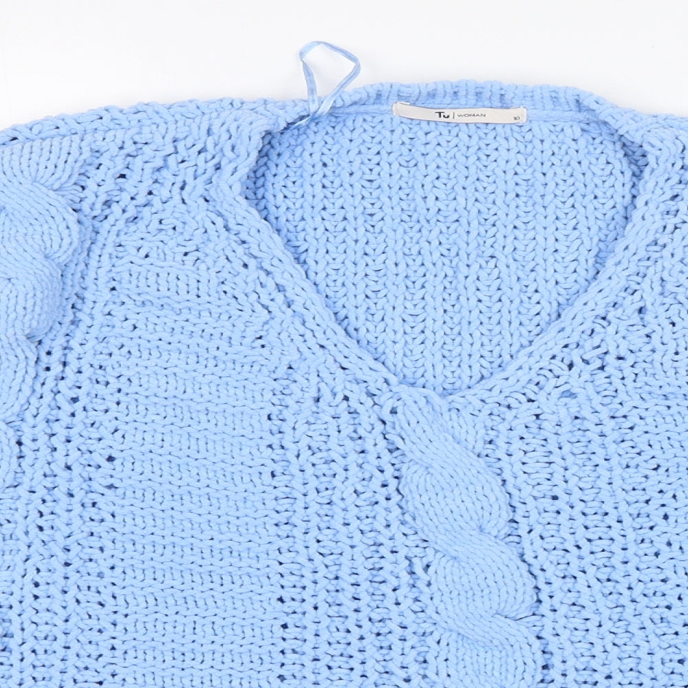 TU Womens Blue V-Neck  Polyester Pullover Jumper Size 10