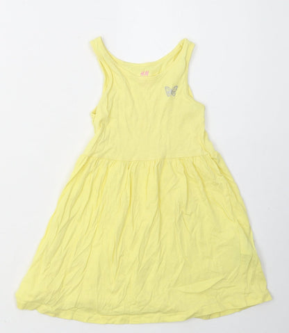 H&M Girls Yellow  Cotton A-Line  Size 2-3 Years  Crew Neck Pullover - Butterfly Print