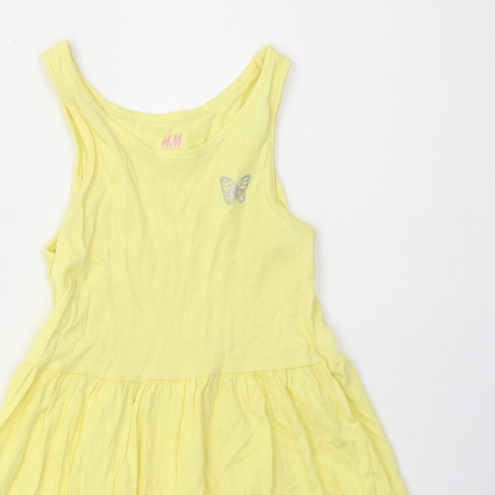 H&M Girls Yellow  Cotton A-Line  Size 2-3 Years  Crew Neck Pullover - Butterfly Print