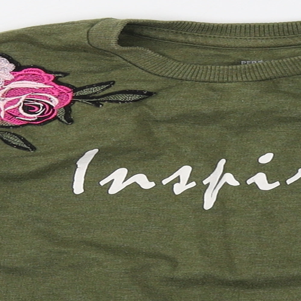 pep&co Girls Green Floral Cotton Pullover Sweatshirt Size 7-8 Years  Pullover - inspired