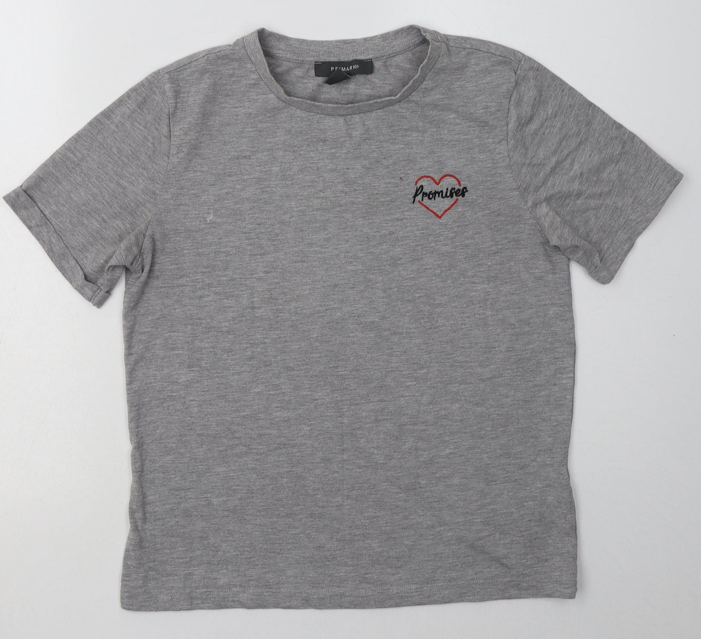 Primark Womens Grey  Cotton Basic T-Shirt Size 10 Crew Neck - promises