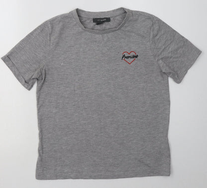 Primark Womens Grey  Cotton Basic T-Shirt Size 10 Crew Neck - promises