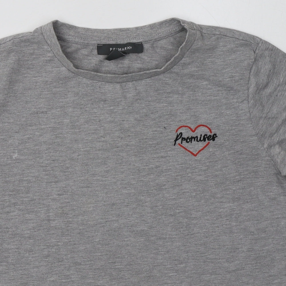 Primark Womens Grey  Cotton Basic T-Shirt Size 10 Crew Neck - promises