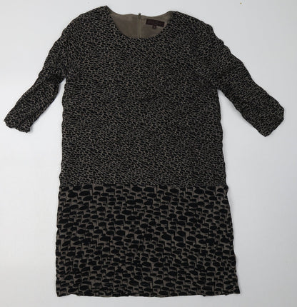 Great Plains Womens Brown Geometric Polyester A-Line  Size M  Crew Neck Zip