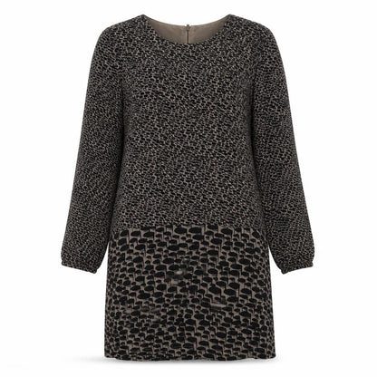 Great Plains Womens Brown Geometric Polyester A-Line  Size M  Crew Neck Zip