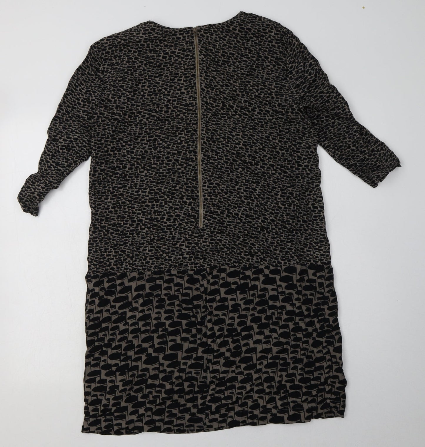 Great Plains Womens Brown Geometric Polyester A-Line  Size M  Crew Neck Zip