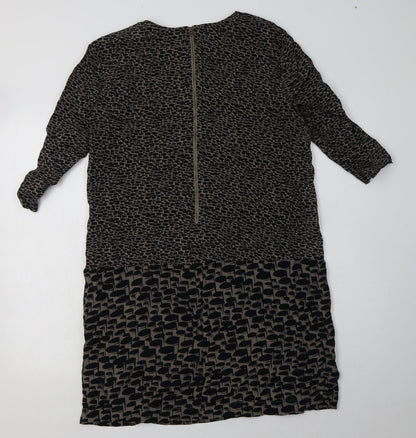 Great Plains Womens Brown Geometric Polyester A-Line  Size M  Crew Neck Zip