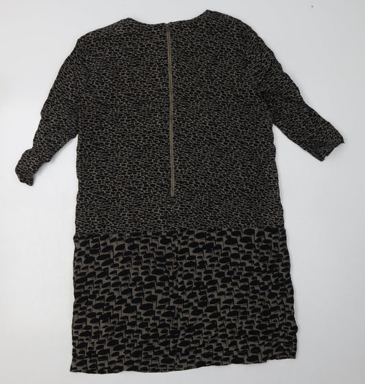 Great Plains Womens Brown Geometric Polyester A-Line  Size M  Crew Neck Zip