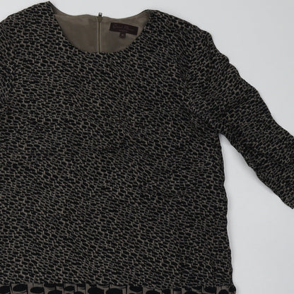 Great Plains Womens Brown Geometric Polyester A-Line  Size M  Crew Neck Zip