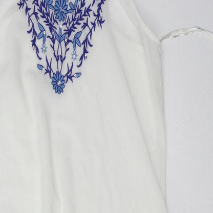 Peacocks Womens White Floral Polyester A-Line  Size S  Scoop Neck Pullover