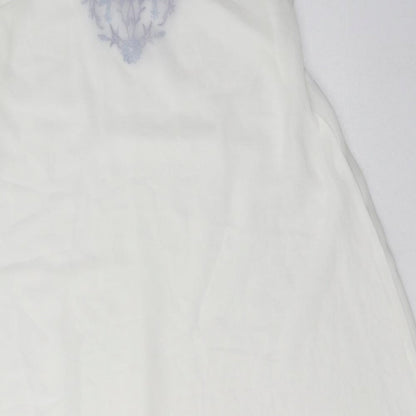 Peacocks Womens White Floral Polyester A-Line  Size S  Scoop Neck Pullover