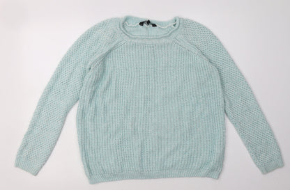 Additional front view of New Look women’s blue acrylic pullover sweatshirt, size UK 12, pullover