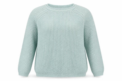 Front view of New Look women’s blue acrylic pullover sweatshirt, size UK 12, pullover