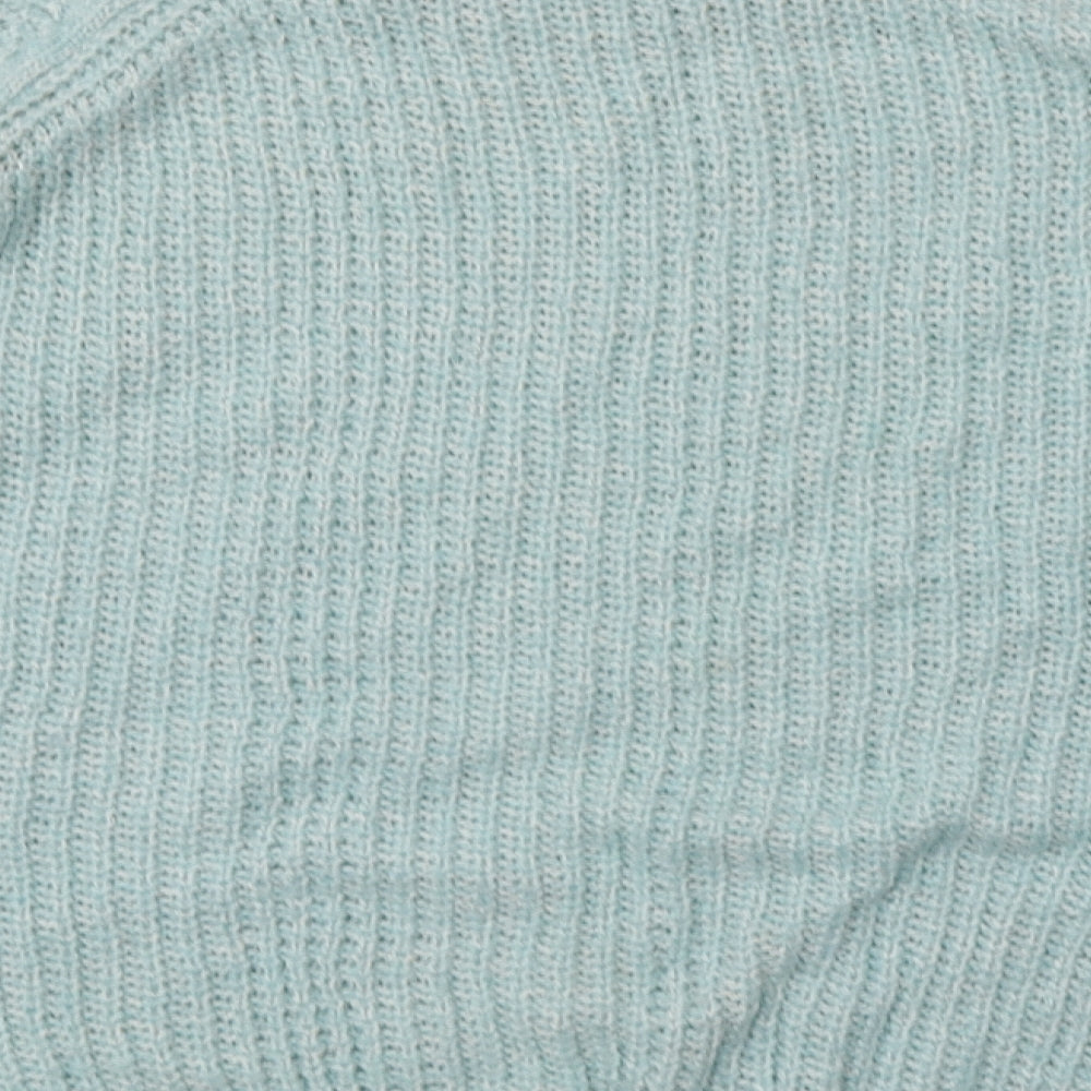 Brand and care label for New Look women’s blue acrylic pullover sweatshirt, size UK 12, pullover