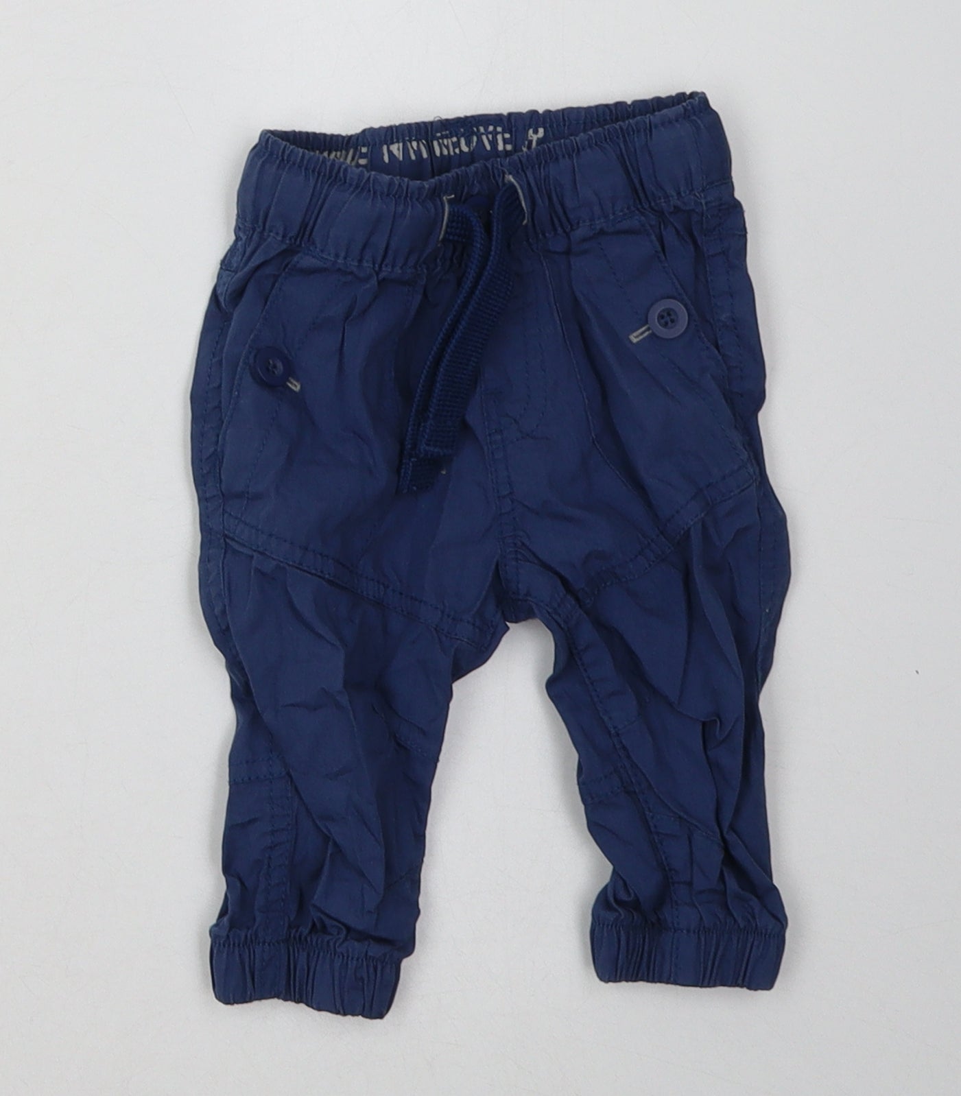 NEXT Boys Blue  Cotton Capri Trousers Size 3-6 Months  Tie