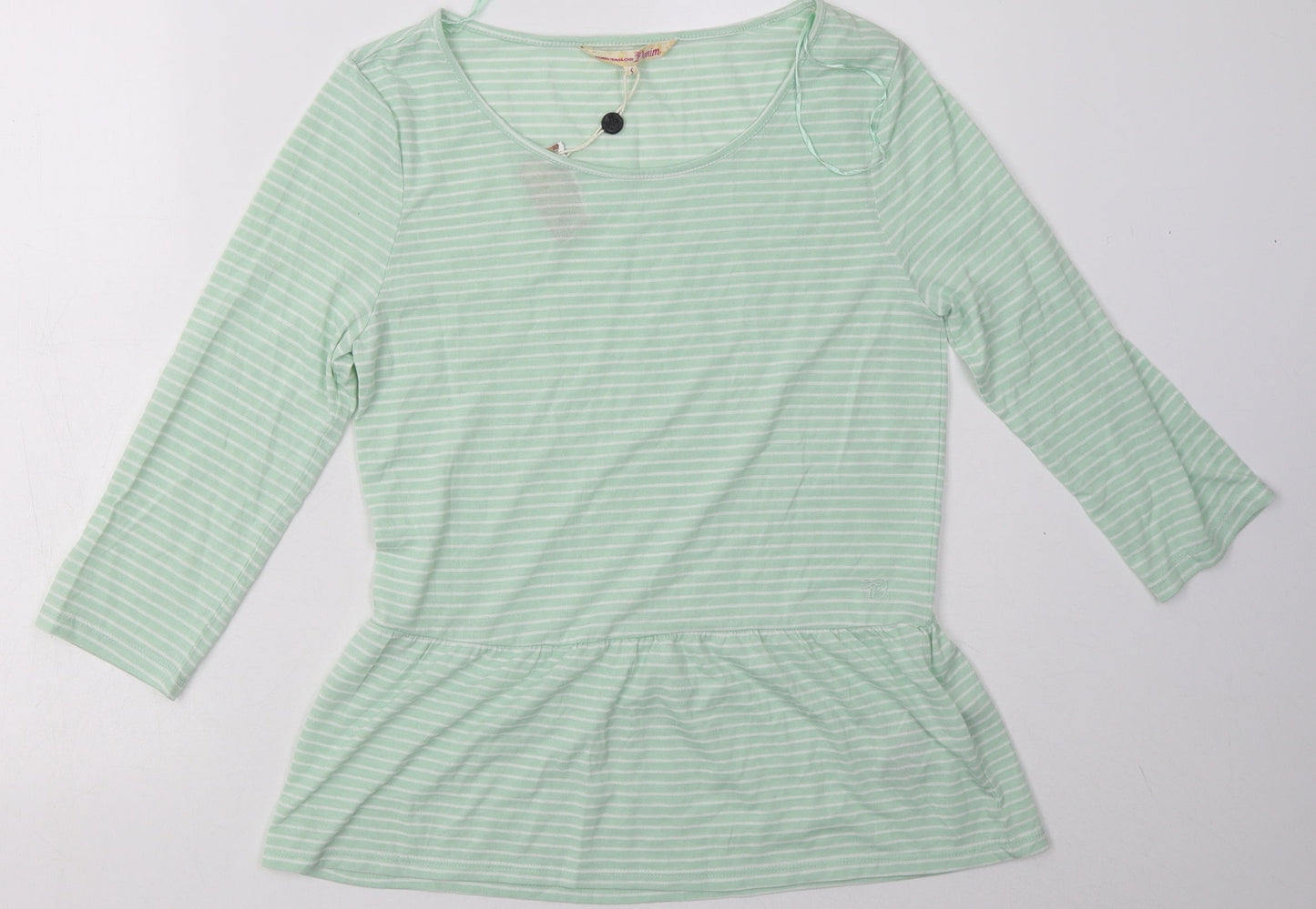 TOM TAILOR Womens Green Striped Polyester Pullover Sweatshirt Size S  Pullover
