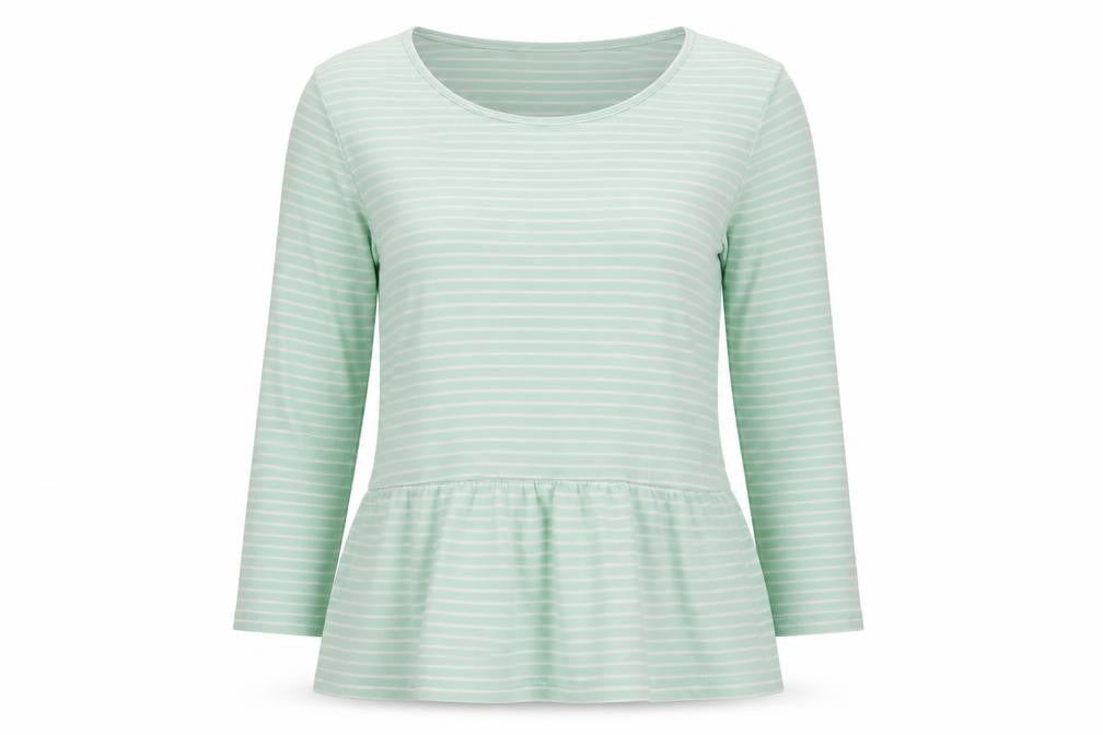Front view of Tom Tailor women’s green striped polyester pullover sweatshirt, size S, pullover