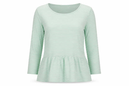 Front view of Tom Tailor women’s green striped polyester pullover sweatshirt, size S, pullover
