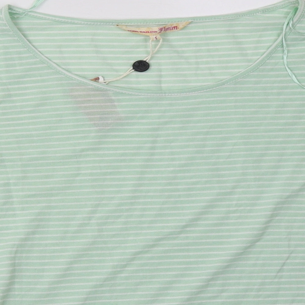 TOM TAILOR Womens Green Striped Polyester Pullover Sweatshirt Size S  Pullover
