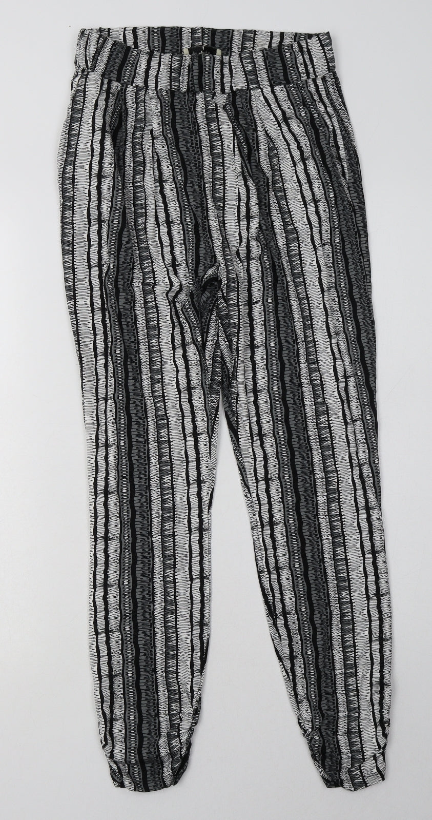 Matalan Womens Black Geometric Viscose Trousers  Size 8 L30 in Regular