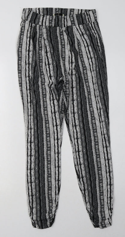 Matalan Womens Black Geometric Viscose Trousers  Size 8 L30 in Regular