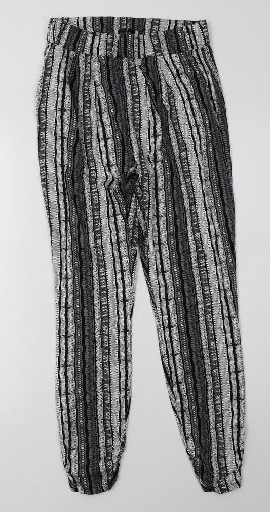 Matalan Womens Black Geometric Viscose Trousers  Size 8 L30 in Regular