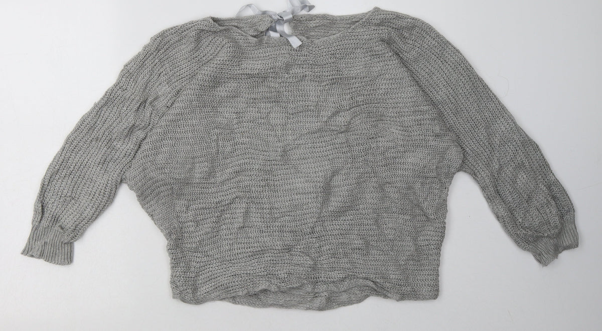 Additional front view of women’s grey acrylic pullover sweatshirt, size S, pullover