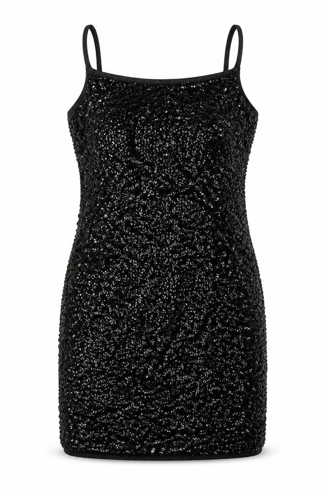 Sweewe Womens Black  Polyester Bodycon  Size S  Scoop Neck Pullover - Sequin Detail