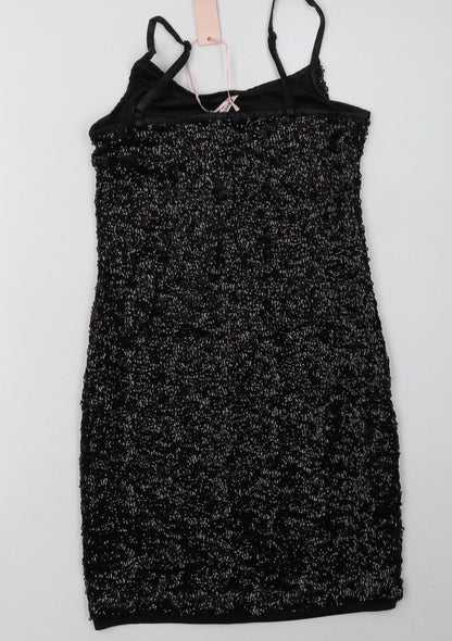 Sweewe Womens Black  Polyester Bodycon  Size S  Scoop Neck Pullover - Sequin Detail
