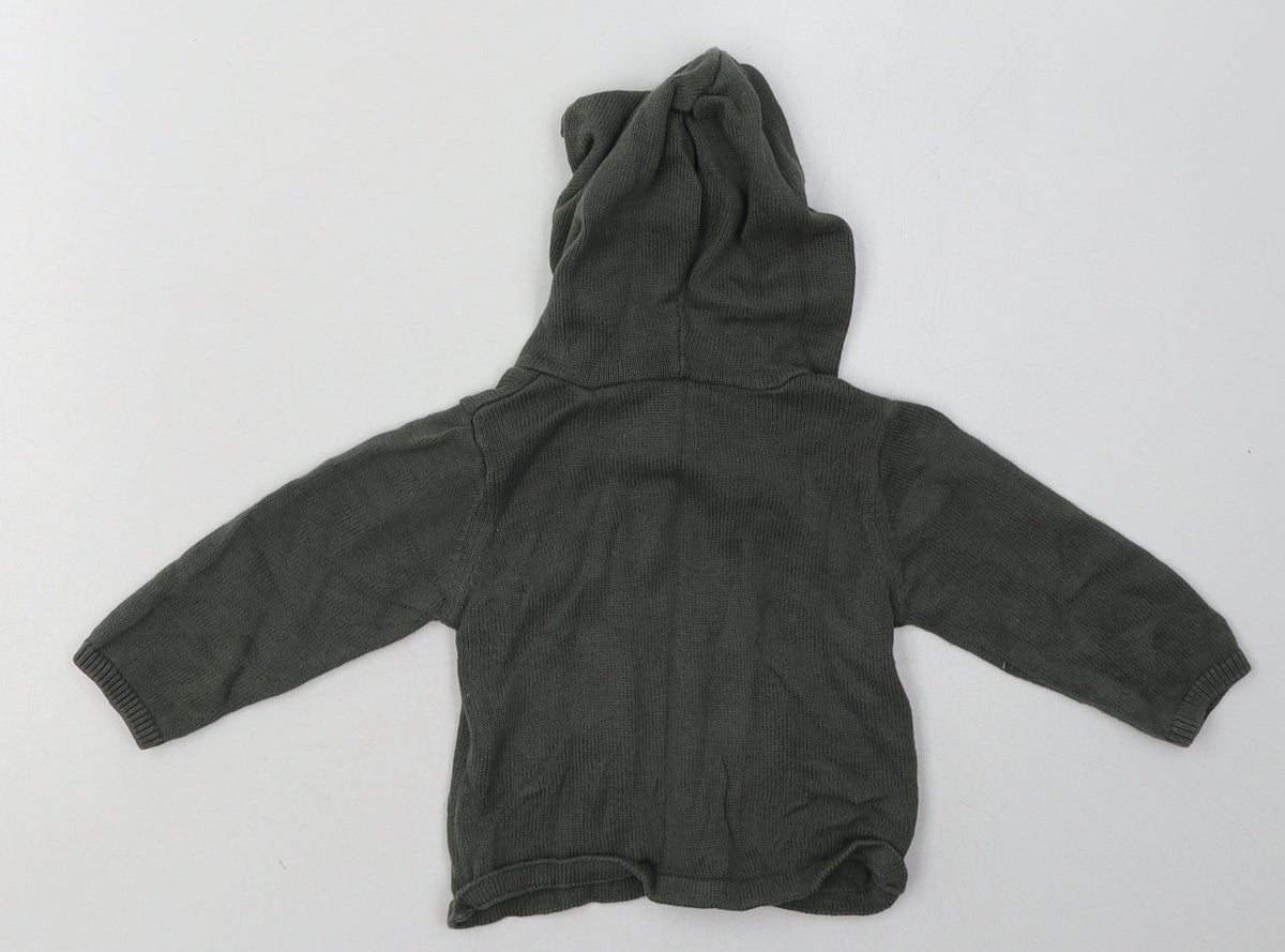 Back view of Matalan boys’ green cotton basic casual, size 3-6, months crew neck pullover
