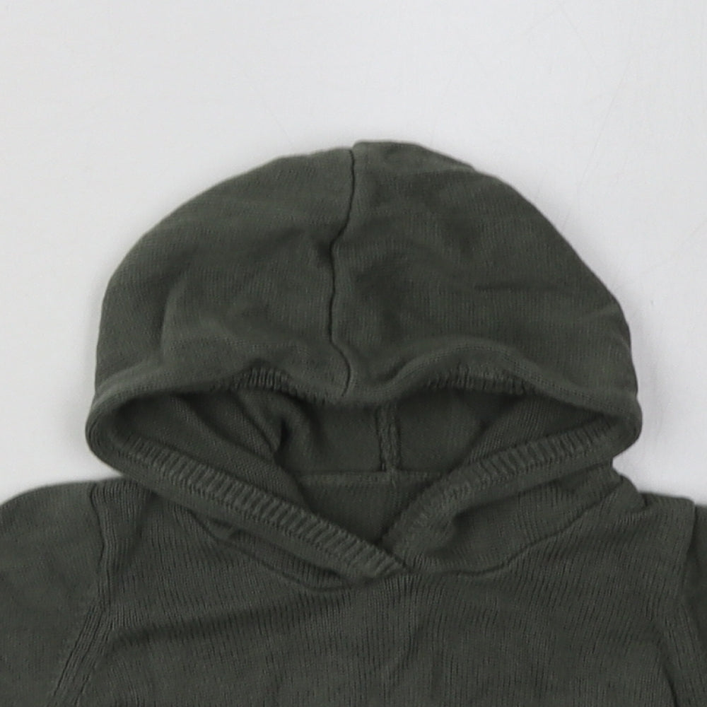 Close-up detail of Matalan boys’ green cotton basic casual, size 3-6, months crew neck pullover