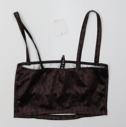otel Womens Brown Animal Print Polyester Cropped Tank Size S Square Neck