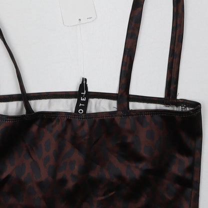 otel Womens Brown Animal Print Polyester Cropped Tank Size S Square Neck
