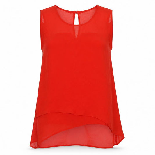 Front view of VILA women’s orange polyester basic tank, size M, crew neck