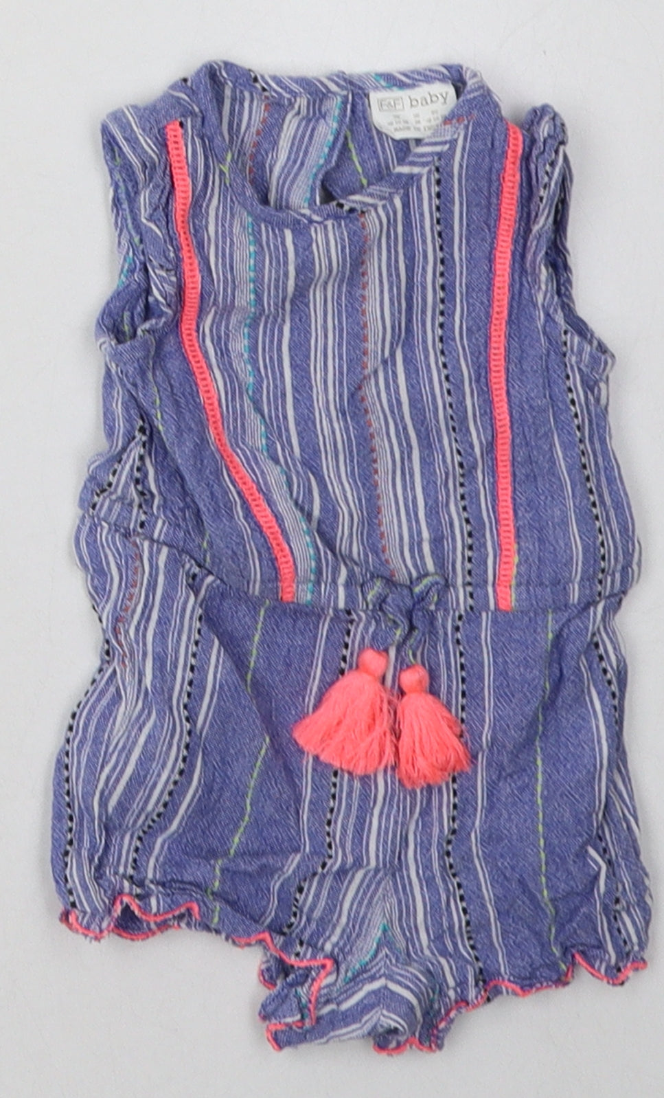F&F Girls Black Striped Cotton Bodysuit Outfit/Set Size 0-3 Months  Button