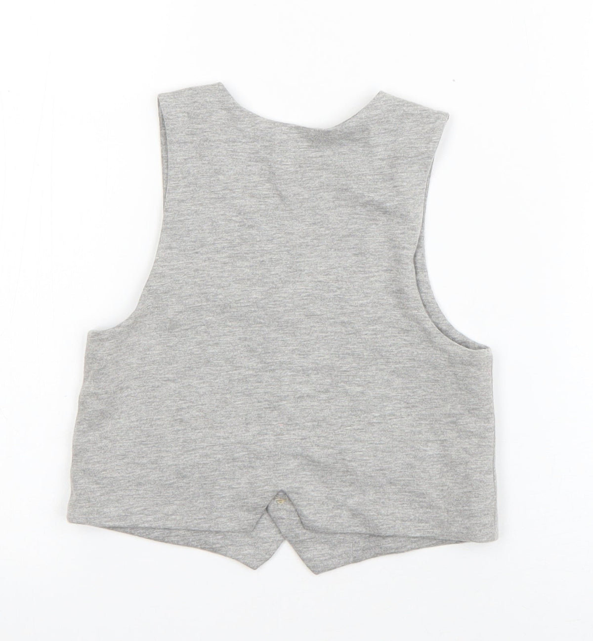 Back view of Lullaby boys’ grey jacket waistcoat, size 12-18, months button