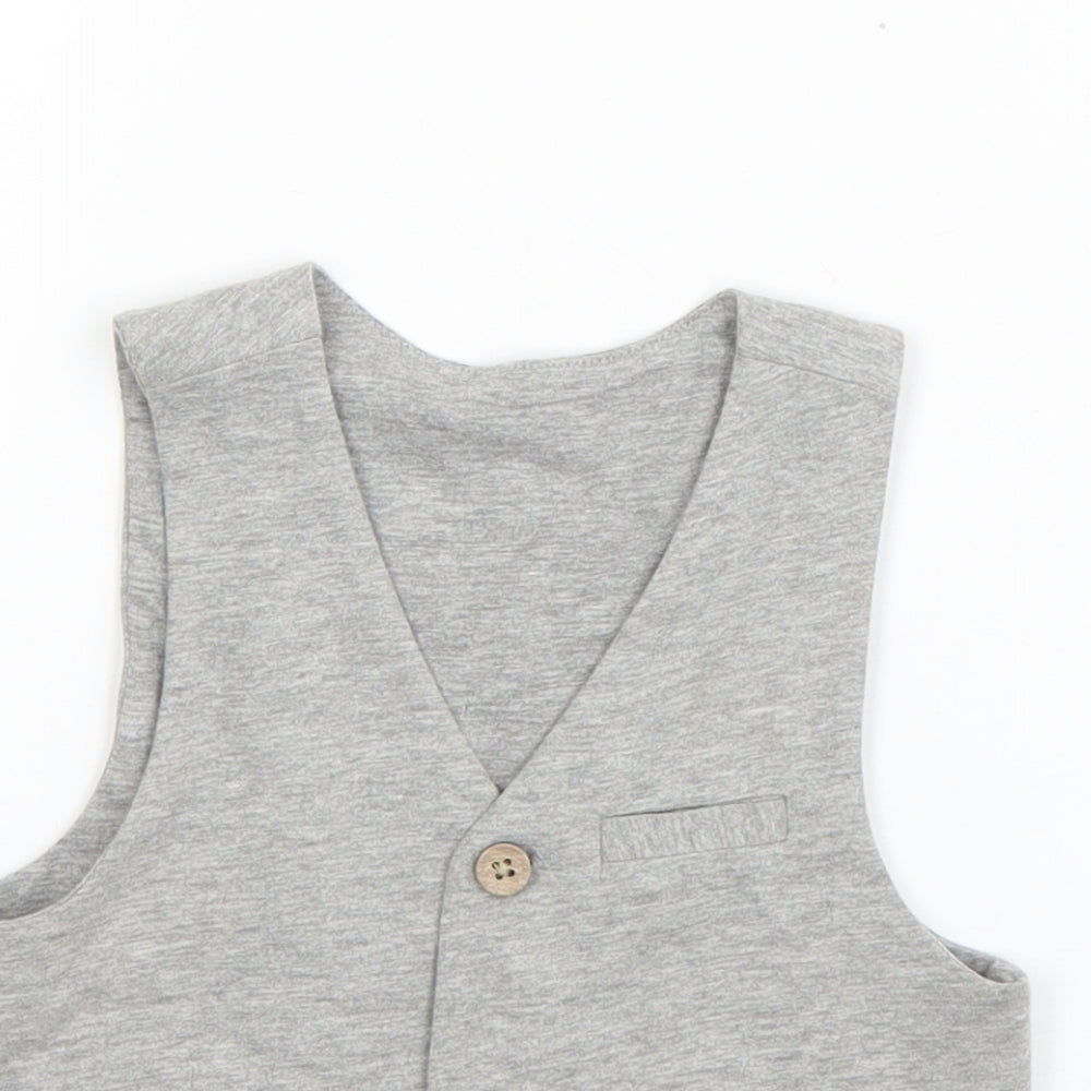 Close-up detail of Lullaby boys’ grey jacket waistcoat, size 12-18, months button