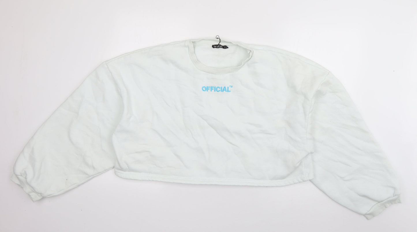 Boohoo Womens Ivory  Cotton Pullover Sweatshirt Size 14  Pullover - Official