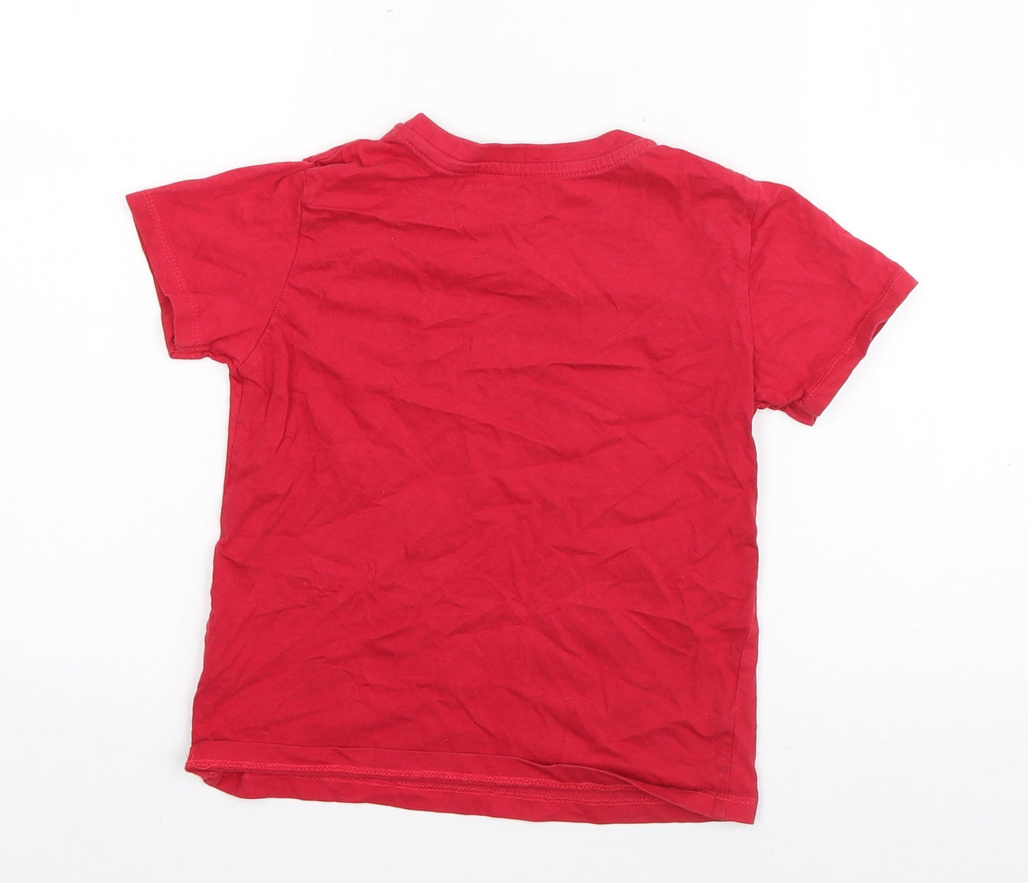 Primark Boys Red  Cotton Basic T-Shirt Size 5-6 Years Round Neck Pullover - Football