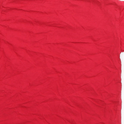 Primark Boys Red  Cotton Basic T-Shirt Size 5-6 Years Round Neck Pullover - Football