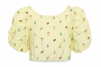 Glamorous Womens Yellow Floral Polyester Basic Blouse Size 10 Boat Neck