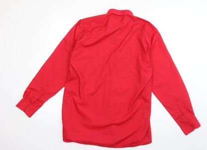 Mens UK Size 38 Banner Red  Button-Up Long Sleeve Casual Shirt