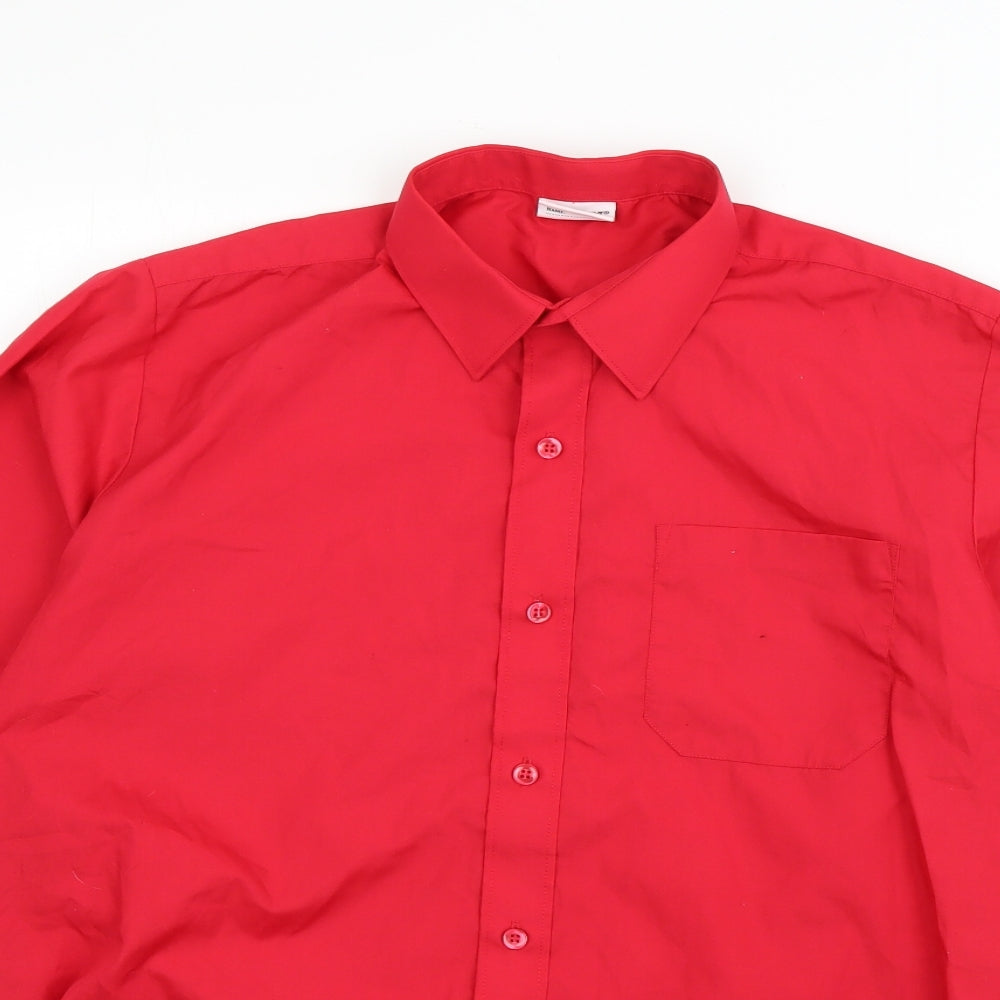 Mens UK Size 38 Banner Red  Button-Up Long Sleeve Casual Shirt